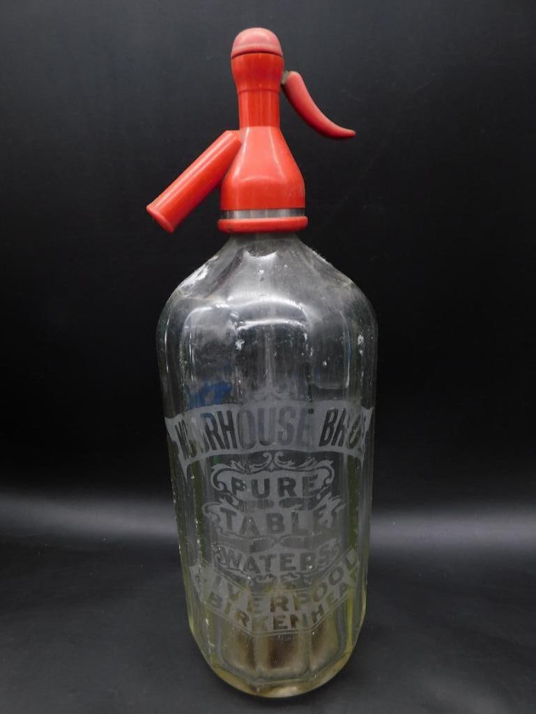 VINTAGE SODA SIPHON BOTTLE SELTZER MINERAL SYPHON GLASS MID CENTURY ANTIQUE: VINTAGE SODA SIPHON BOTTLE SELTZER MINERAL SYPHON GLASS MID CENTURY ANTIQUE