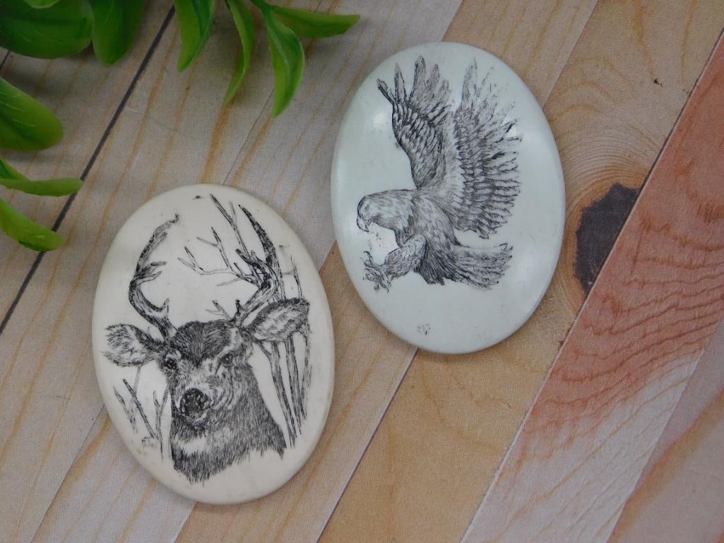 SCRIMSHAW CABOCHONS ROCK STONE LAPIDARY SPECIMEN (1 of 2)