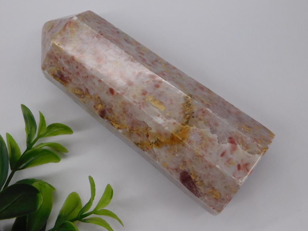 SUNSTONE OBELISK ROCK STONE LAPIDARY SPECIMEN: SUNSTONE OBELISK ROCK STONE LAPIDARY SPECIMEN — Part of our Discover Vintage Vault, Crystals and Gems auction at HATMAN'S Auctions! Please see photos for measurements and condition. YES, we have