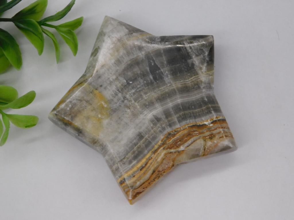 BANDED CALCITE STAR ROCK STONE LAPIDARY SPECIMEN: BANDED CALCITE STAR ROCK STONE LAPIDARY SPECIMEN — Part of our Discover Vintage Vault, Crystals and Gems auction at HATMAN'S Auctions! Please see photos for measurements and condition. YES, we have