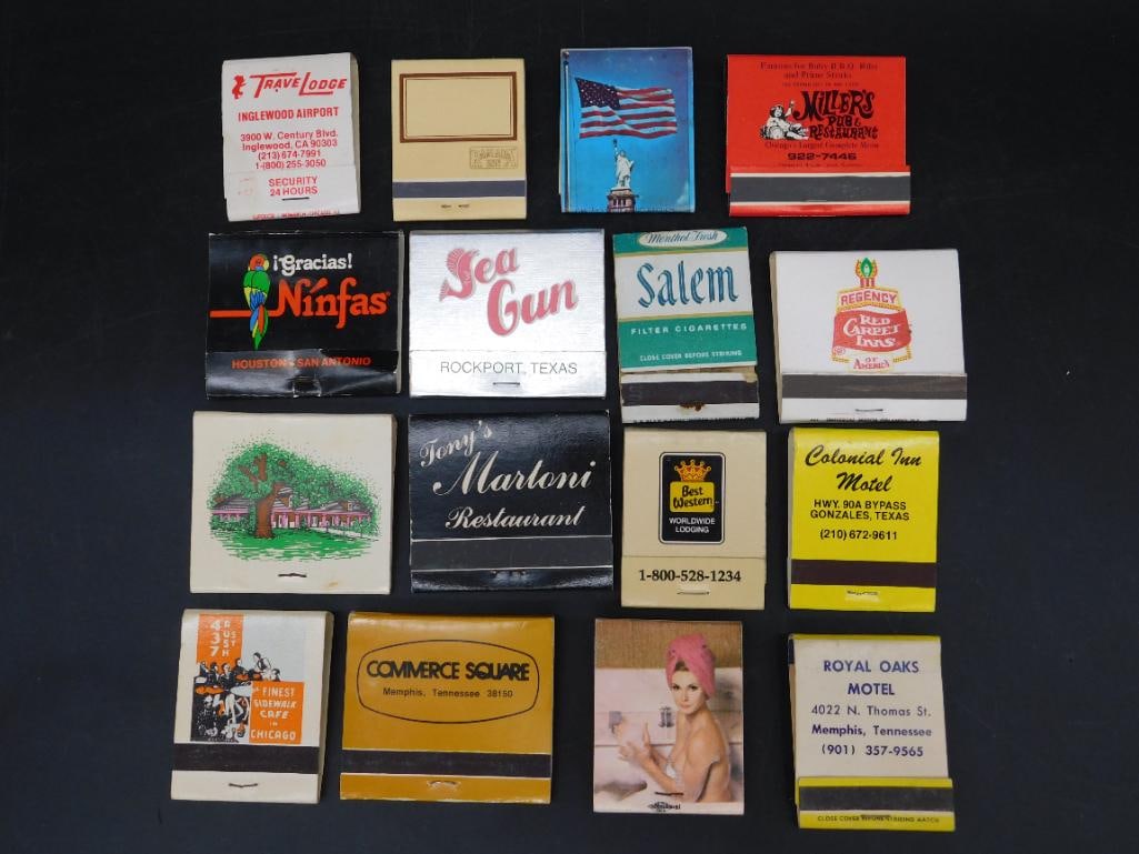 ADVERTISING MATCHBOOKS VINTAGE ANTIQUE: ADVERTISING MATCHBOOKS VINTAGE ANTIQUE — Part of our Discover Vintage Vault, Crystals and Gems auction at HATMAN'S Auctions! Please see photos for measurements and condition. YES, we have in-house