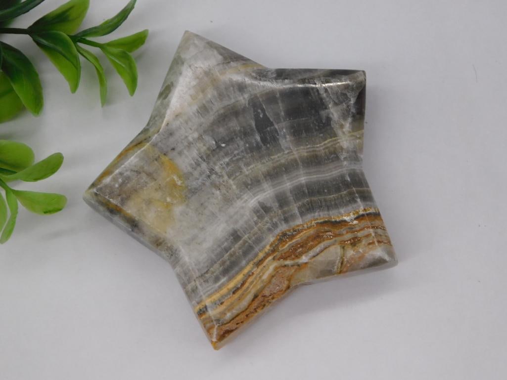 BANDED CALCITE STAR ROCK STONE LAPIDARY SPECIMEN: BANDED CALCITE STAR ROCK STONE LAPIDARY SPECIMEN — Part of our Discover Vintage Vault, Crystals and Gems auction at HATMAN'S Auctions! Please see photos for measurements and condition. YES, we have 