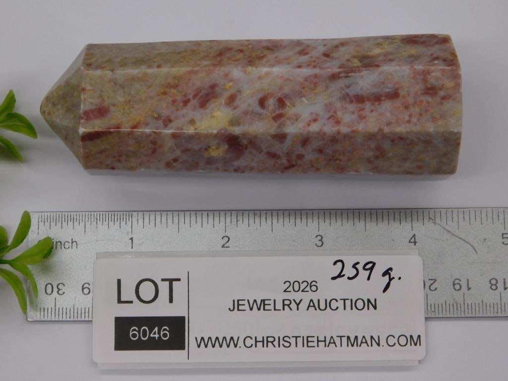 SUNSTONE OBELISK ROCK STONE LAPIDARY SPECIMEN: SUNSTONE OBELISK ROCK STONE LAPIDARY SPECIMEN — Part of our Discover Vintage Vault, Crystals and Gems auction at HATMAN'S Auctions! Please see photos for measurements and condition. YES, we have