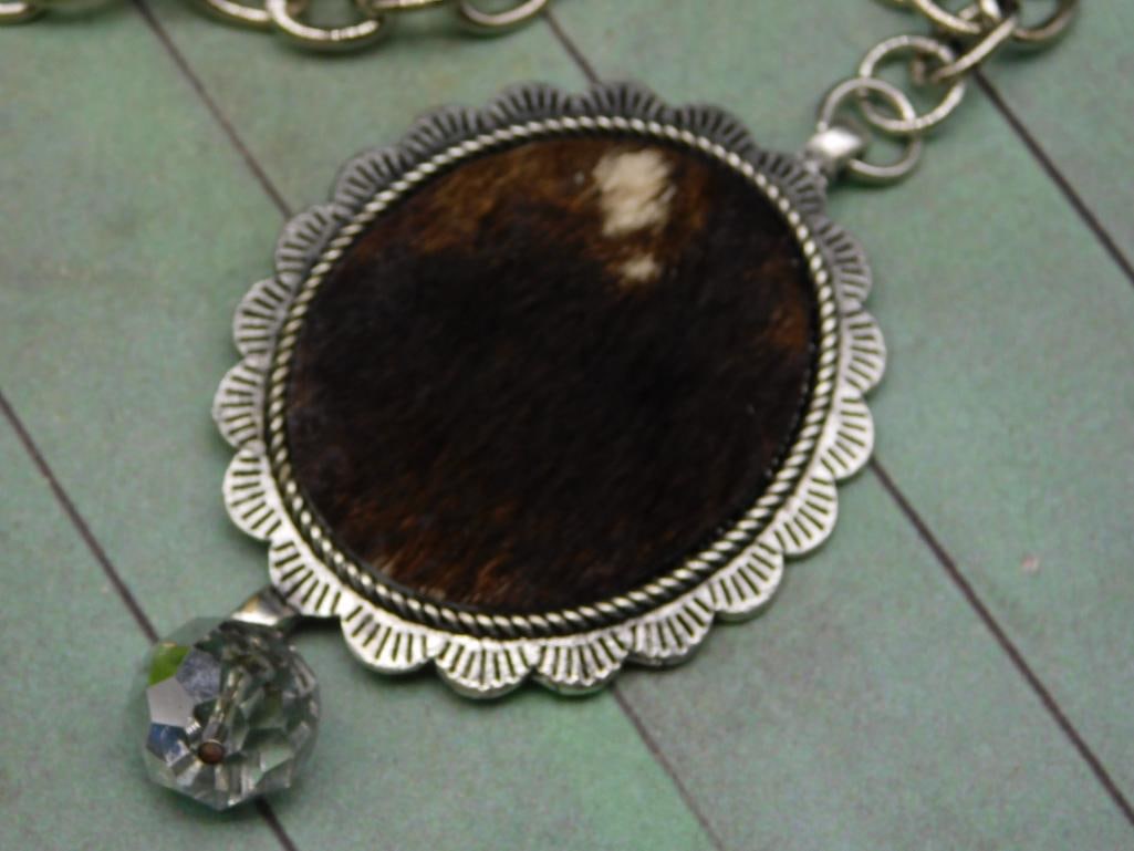 COW HIDE PENDANT ON CHAIN NECKLACE - 2