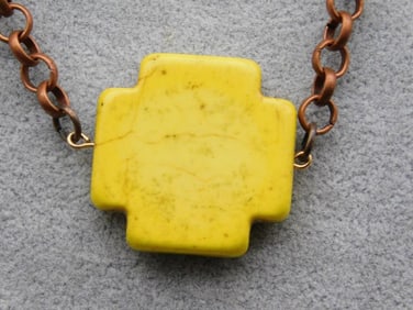 Yellow Stone Pendant Necklace on Copper Chain