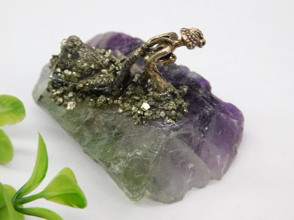 PYRITE MINER ON FLUORITE ROCK STONE LAPIDARY SPECIMEN (1 of 2)