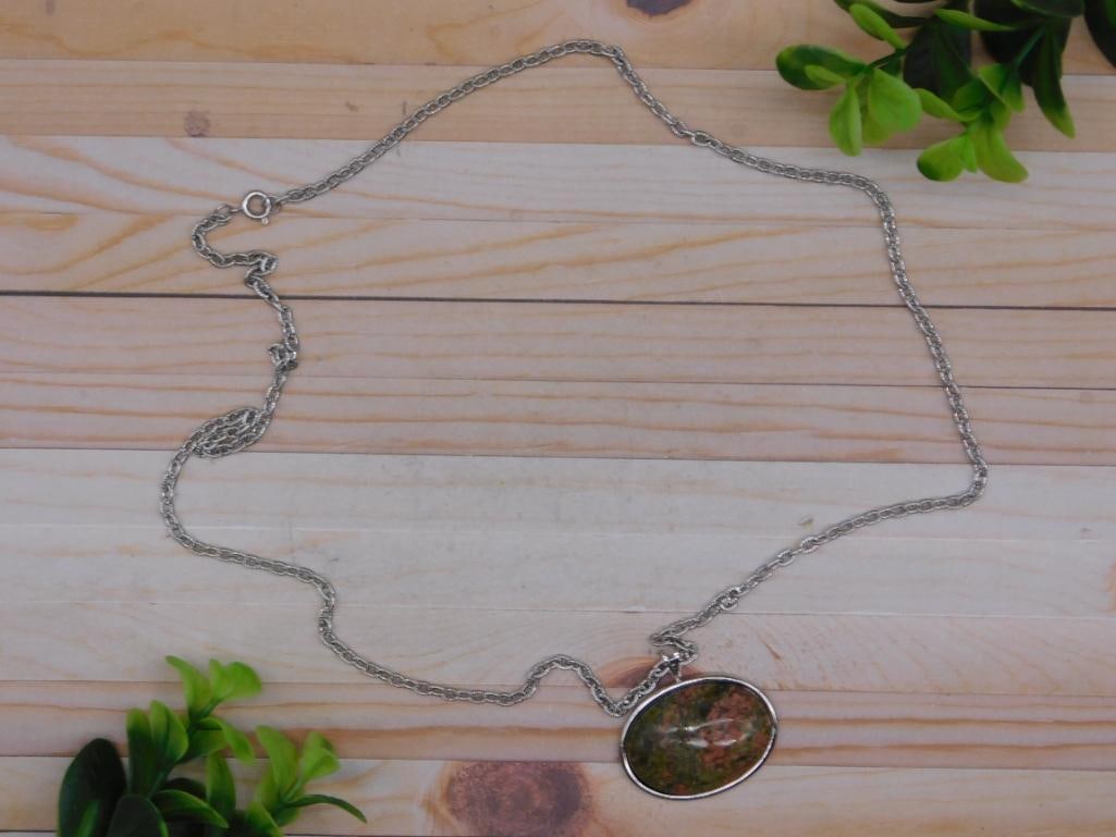 UNAKITE PENDANT ON CHAIN NECKLACE ROCK STONE LAPIDARY SPECIMEN: UNAKITE PENDANT ON CHAIN NECKLACE ROCK STONE LAPIDARY SPECIMEN - Part of our Discover Twilight Bazaar, Crystals and Gems auction at HATMAN'S Auctions! Please see photos for measurements and