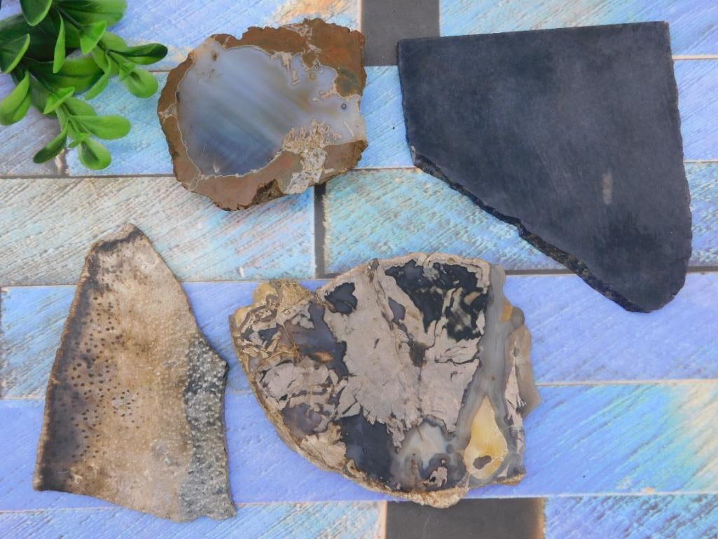 MIXED SLAB LOT ROCK STONE LAPIDARY SPECIMEN: MIXED SLAB LOT ROCK STONE LAPIDARY SPECIMEN — Part of our Discover The Grand Reveal, Crystals and Gems auction at HATMAN'S Auctions! Please see photos for measurements and condition. YES, we have