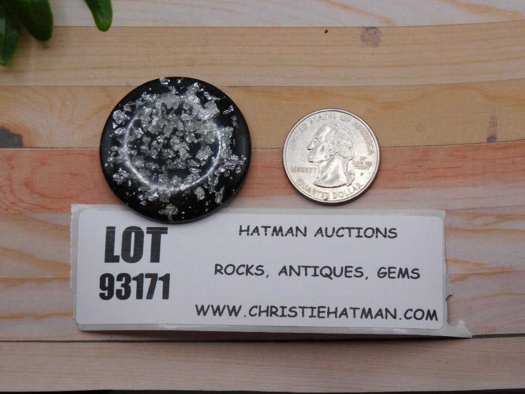 SILVER FLECKED CABOCHON ROCK STONE LAPIDARY SPECIMEN: SILVER FLECKED CABOCHON ROCK STONE LAPIDARY SPECIMEN