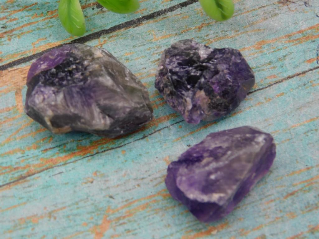 AMETHYST SET OF 3: AMETHYST SET OF 3 — Part of our Discover Mystic Finds, Crystals and Gems auction at HATMAN'S Auctions! Please see photos for measurements and condition. YES, we have in-house shipping! We have MANY