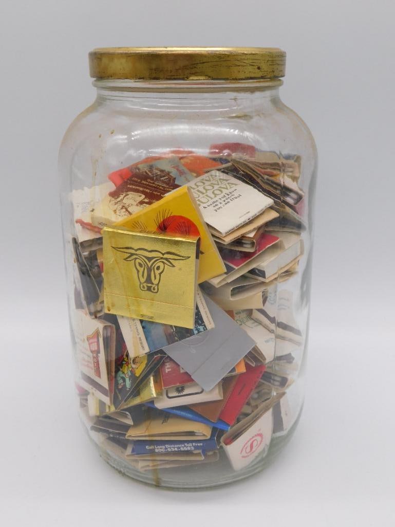 GLASS JAR FILLED WITH MATCHBOOKS: GLASS JAR FILLED WITH MATCHBOOKS