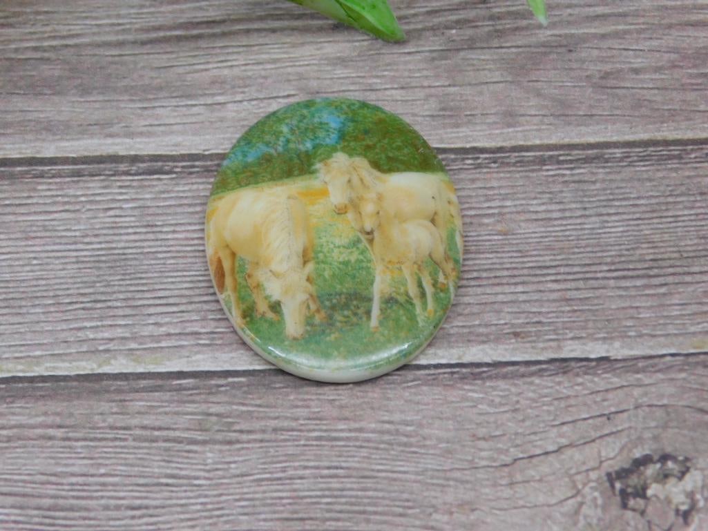 Oval Stone Cabochon Featuring Animal Engraving (1 of 2)
