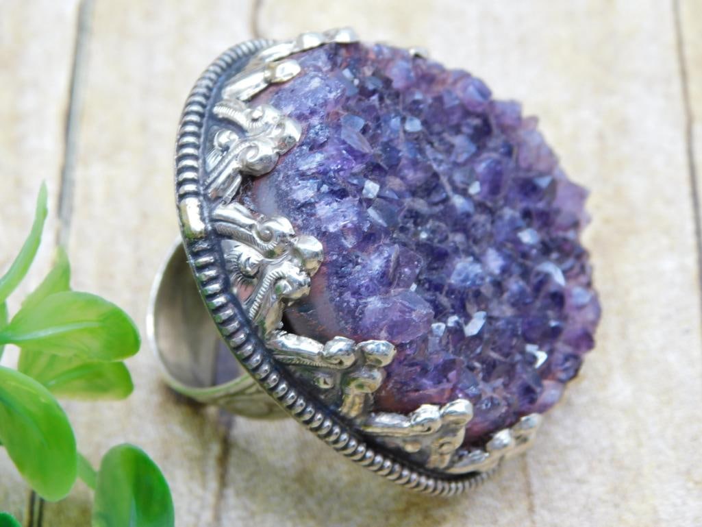 AMETHYST ADJUSTABLE RING ROCK STONE LAPIDARY SPECIMEN: WELCOME TO HATMAN AUCTIONS! SPECIAL NOTICE: Please see photos for measurements and descriptions. ***Yes, we have in house shipping with MANY REPEAT CUSTOMERS because of our streamlined service.
