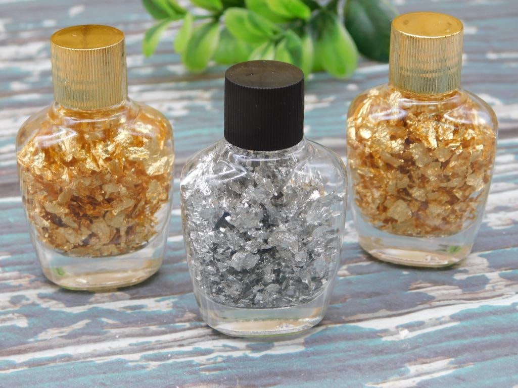 GOLD AND SILVER FLAKES IN BOTTLES ROCK STONE LAPIDARY SPECIMEN: GOLD AND SILVER FLAKES IN BOTTLES ROCK STONE LAPIDARY SPECIMEN