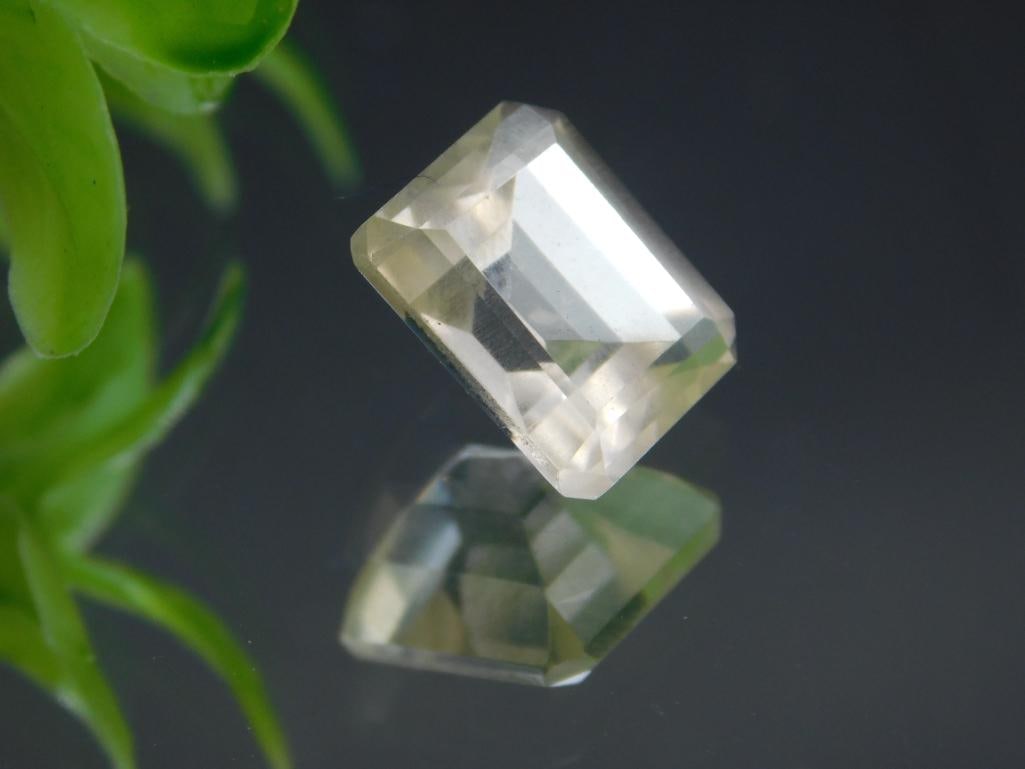 Rectangular Faceted Gemstone in Light Yellow Hue ROCK STONE LAPIDARY SPECIMEN: Rectangular Faceted Gemstone in Light Yellow Hue ROCK STONE LAPIDARY SPECIMEN