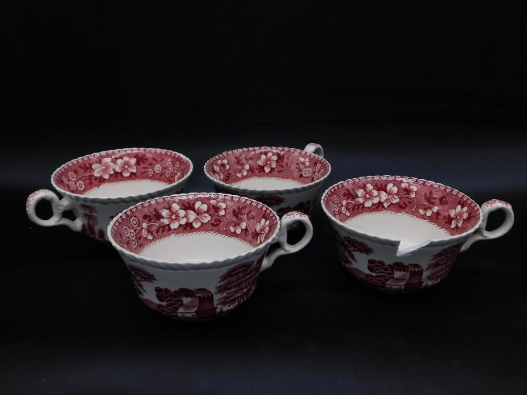 COPELAND SPODE TOWER PINK WILLOW TEA CUPS VINTAGE ANTIQUE (1 of 4)