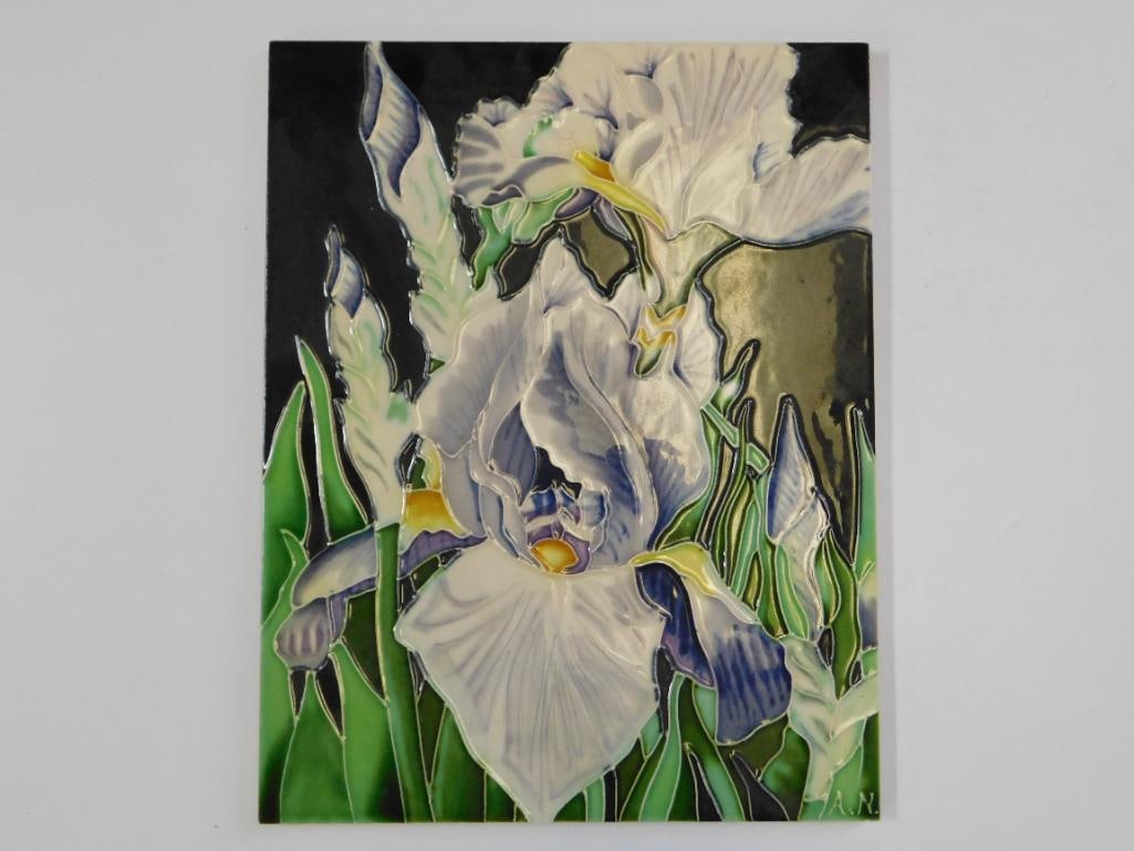 WHITE IRIS STILL LIFE OVERSIZE TILE: WHITE IRIS STILL LIFE OVERSIZE TILE