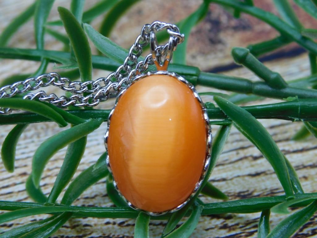GENUINE STONE PENDANT ON CHAIN NECKLACE ROCK STONE LAPIDARY SPECIMEN: GENUINE STONE PENDANT ON CHAIN NECKLACE ROCK STONE LAPIDARY SPECIMEN - Part of our Discover Silver Lining, Crystals and Gems auction at HATMAN'S Auctions! Please see photos for measurements and condit