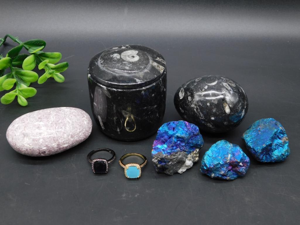 MIXED LOT ROCK STONE LAPIDARY SPECIMEN: MIXED LOT ROCK STONE LAPIDARY SPECIMEN - Authentic estate find offered in our online auction. Perfect for collectors, resellers, and enthusiasts of vintage, antiques, minerals, rocks, crystals, jewelr