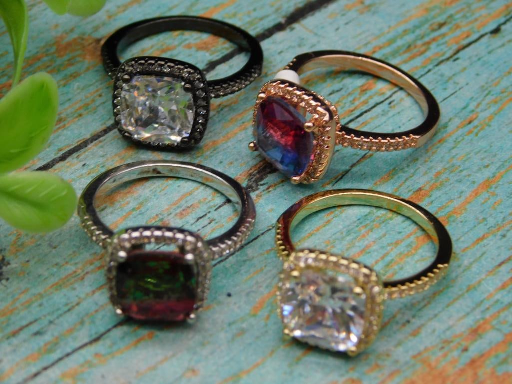 FASHION RINGS LOT OF 4: FASHION RINGS LOT OF 4 ROCK STONE LAPIDARY SPECIMEN