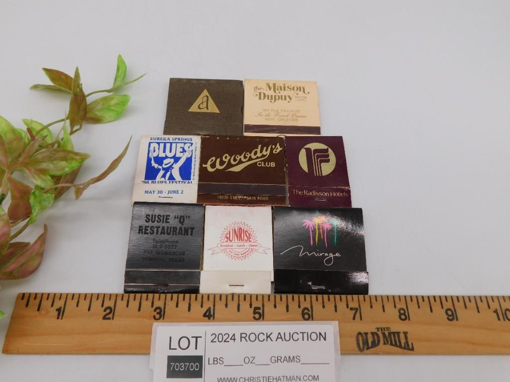 Collection of Vintage Matchbooks from Various Businesses: Collection of Vintage Matchbooks from Various Businesses - Part of our Discover Mystic Finds, Crystals and Gems auction at HATMAN'S Auctions! Please see photos for measurements and condition. YES, we