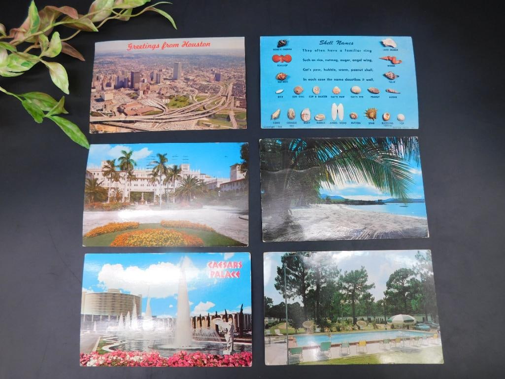 Set of Six Vintage Postcards Featuring Various Locations: Set of Six Vintage Postcards Featuring Various Locations - Part of our Discover Gilded Gallery, Crystals and Gems auction at HATMAN'S Auctions! Please see photos for measurements and condition. YES, w