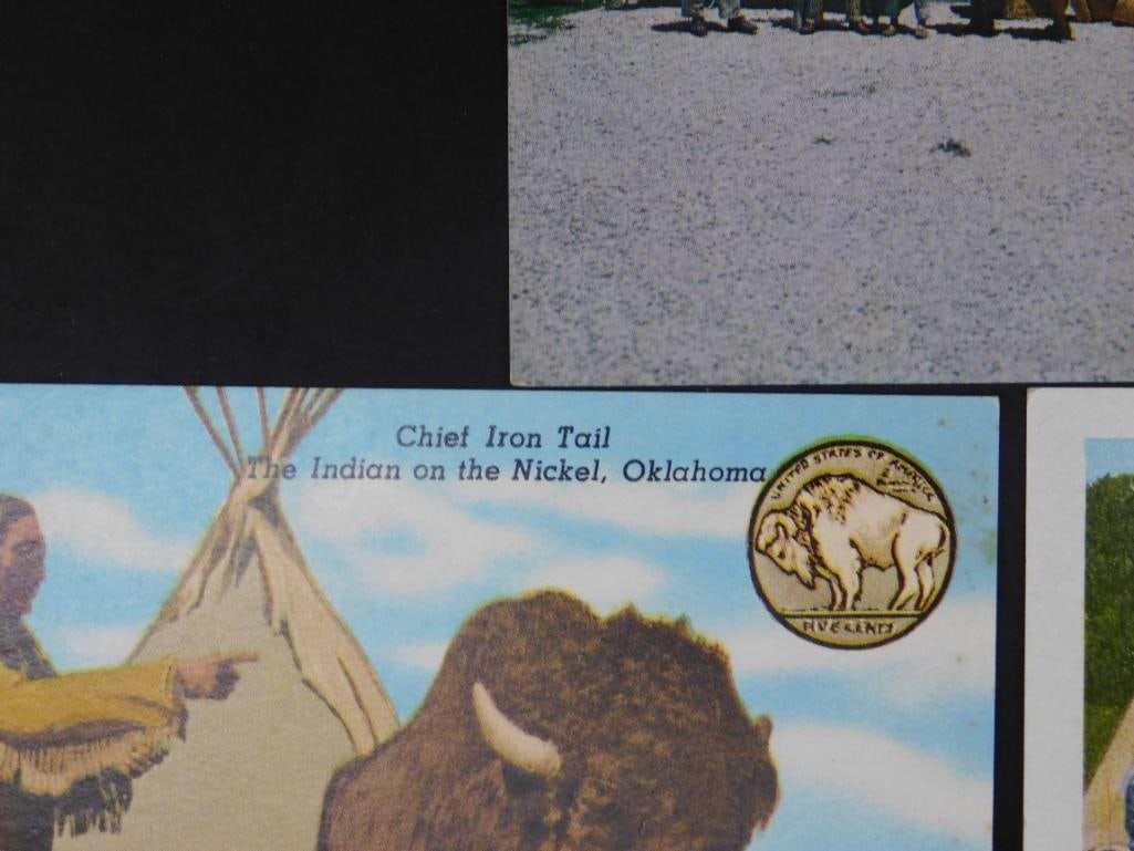 Set of Three Native American Themed Postcards: Set of Three Native American Themed Postcards - Part of our Discover Gilded Gallery, Crystals and Gems auction at HATMAN'S Auctions! Please see photos for measurements and condition. YES, we have in-h