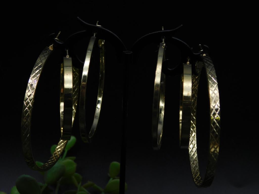 Gold-Tone Hoop Earrings with Various Patterns: Gold-Tone Hoop Earrings with Various Patterns - Part of our Discover Gilded Gallery, Crystals and Gems auction at HATMAN'S Auctions! Please see photos for measurements and condition. YES, we have in-h