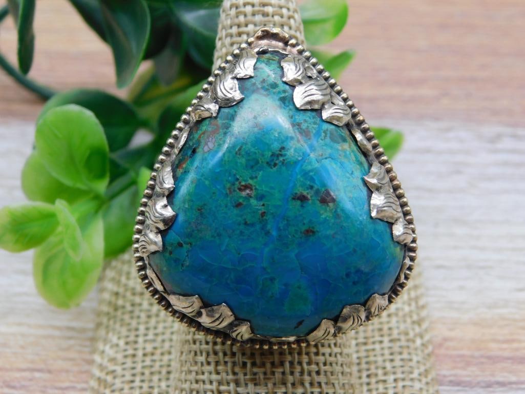 CHRYSOCOLLA RING WITH INTRICATE TOOLING ROCK STONE LAPIDARY SPECIMEN (1 of 3)