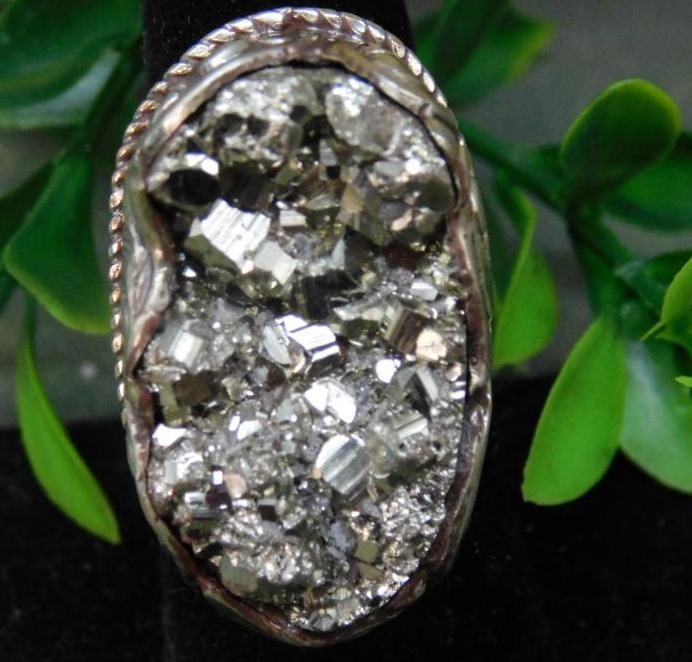 ADJUSABLE PYRITE RING WITH INTRICATE TOOLING: ADJUSABLE PYRITE RING WITH INTRICATE TOOLING