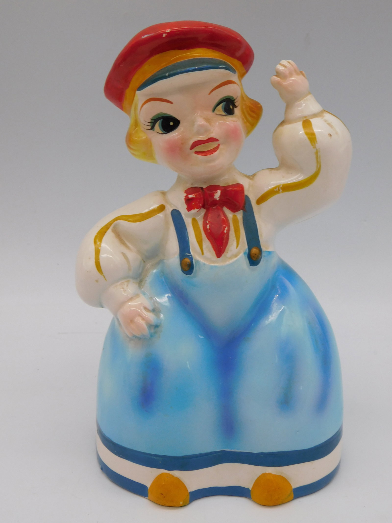 Vintage Antique Asian Ceramic Porcelain Coin Bank Waving Hand Figure Collectible: Vintage Antique Asian Ceramic Porcelain Coin Bank Waving Hand Figure Collectible - This charming vintage coin bank captures the essence of mid-20th century whimsy with authentic hand-painted ceramic