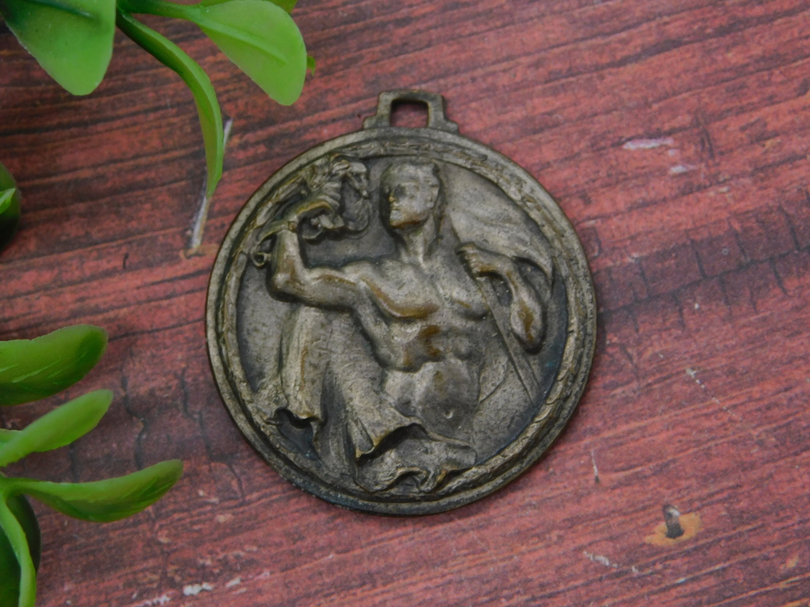 Vintage Antique Cast Metal Allegorical Angel Cherub Pendant Medallion Neoclassical (1 of 2)