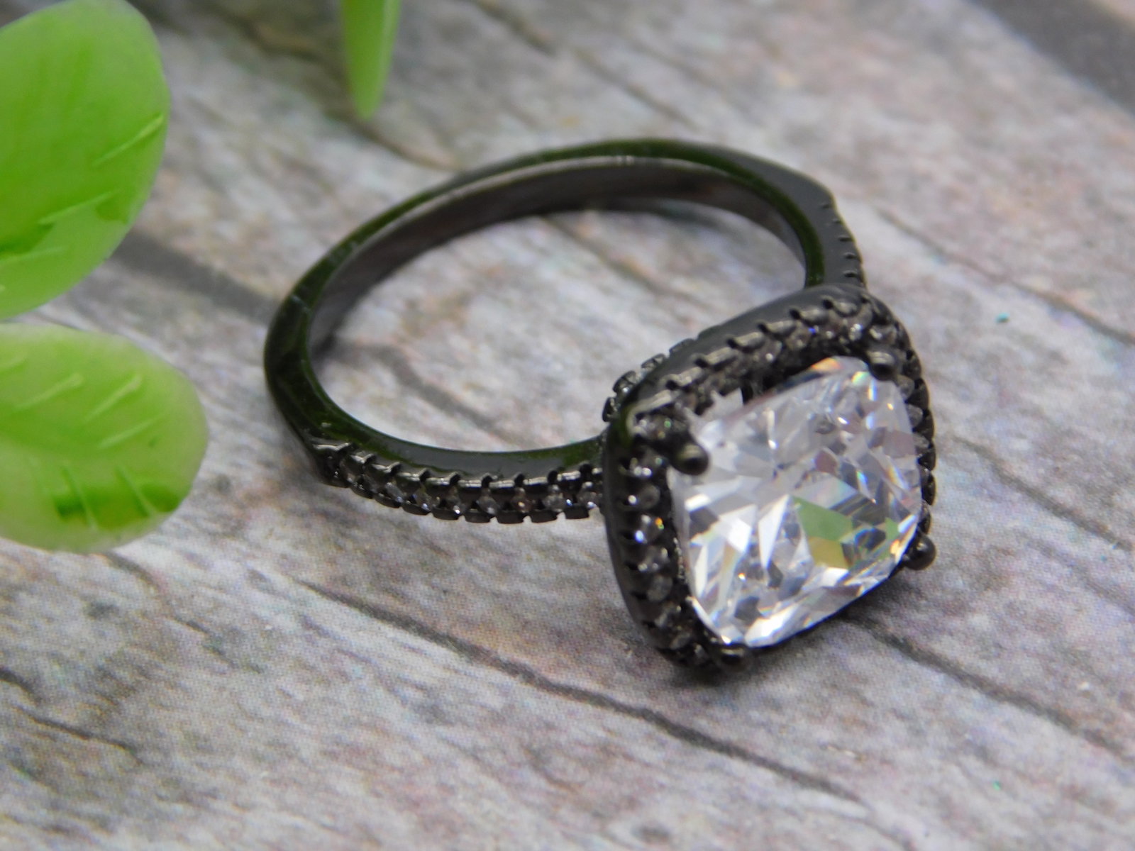 Black Tone Fashion Ring Large Clear Cubic Zirconia Pave Setting Costume Jewelry (1 of 5)