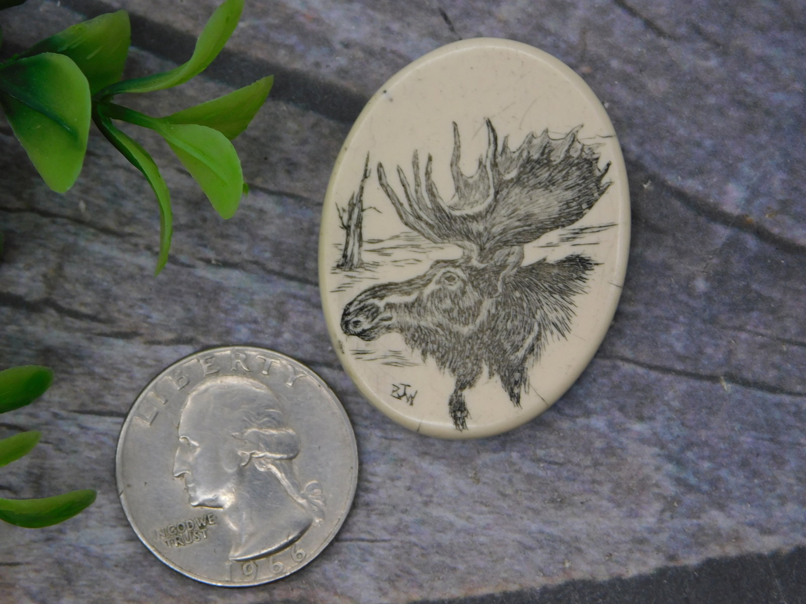 Vintage Hand Engraved Moose Pendant Ivory Bone Art Collectible (1 of 3)