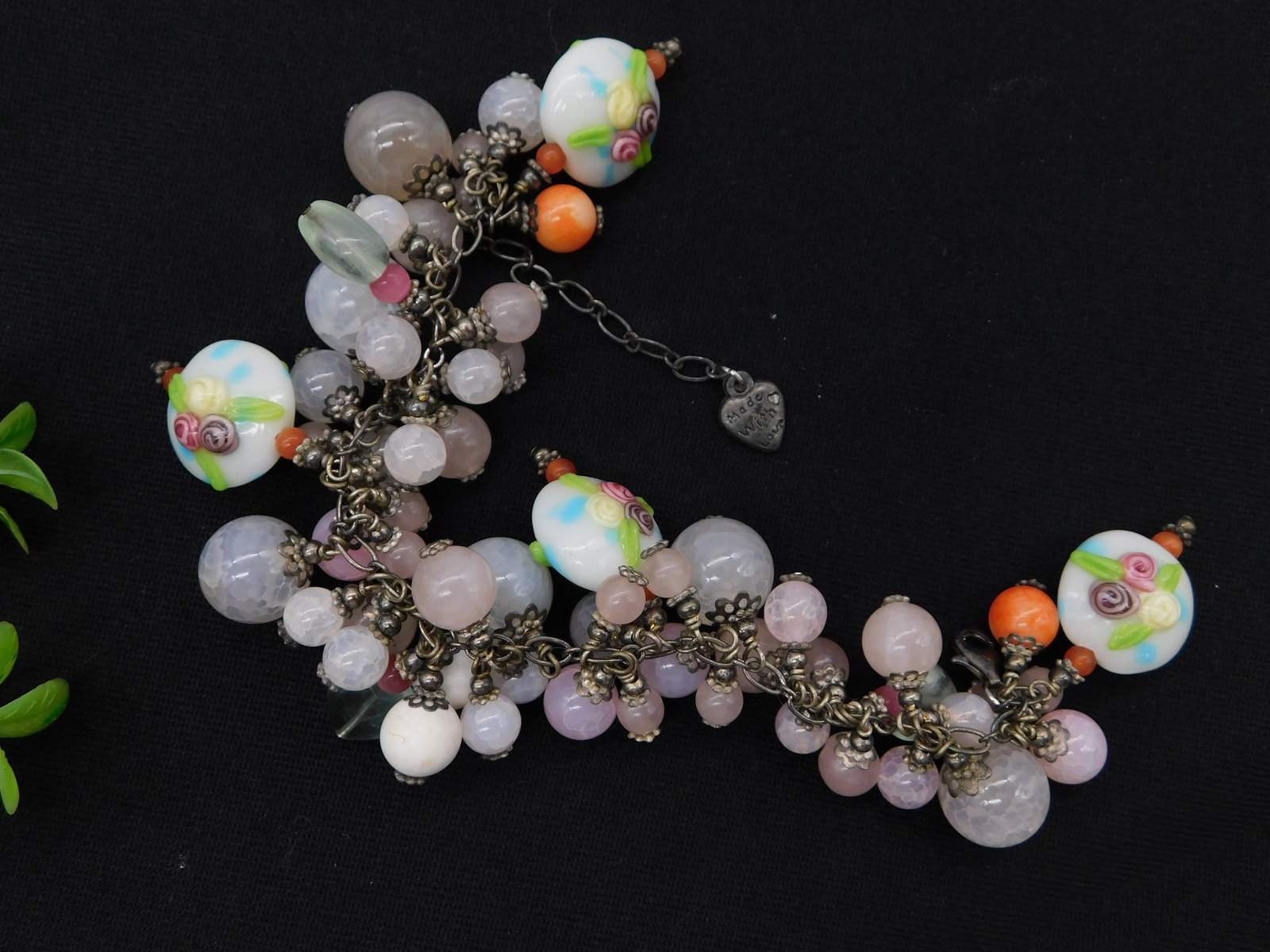 Vintage Antique Multi-strand Rose Quartz Amethyst Charm Bracelet White Metal Floral Beads: Vintage Antique Multi-strand Rose Quartz Amethyst Charm Bracelet White Metal Floral Beads represents a charming collection piece from a bygone era of handcrafted jewelry artistry. This exquisite brace