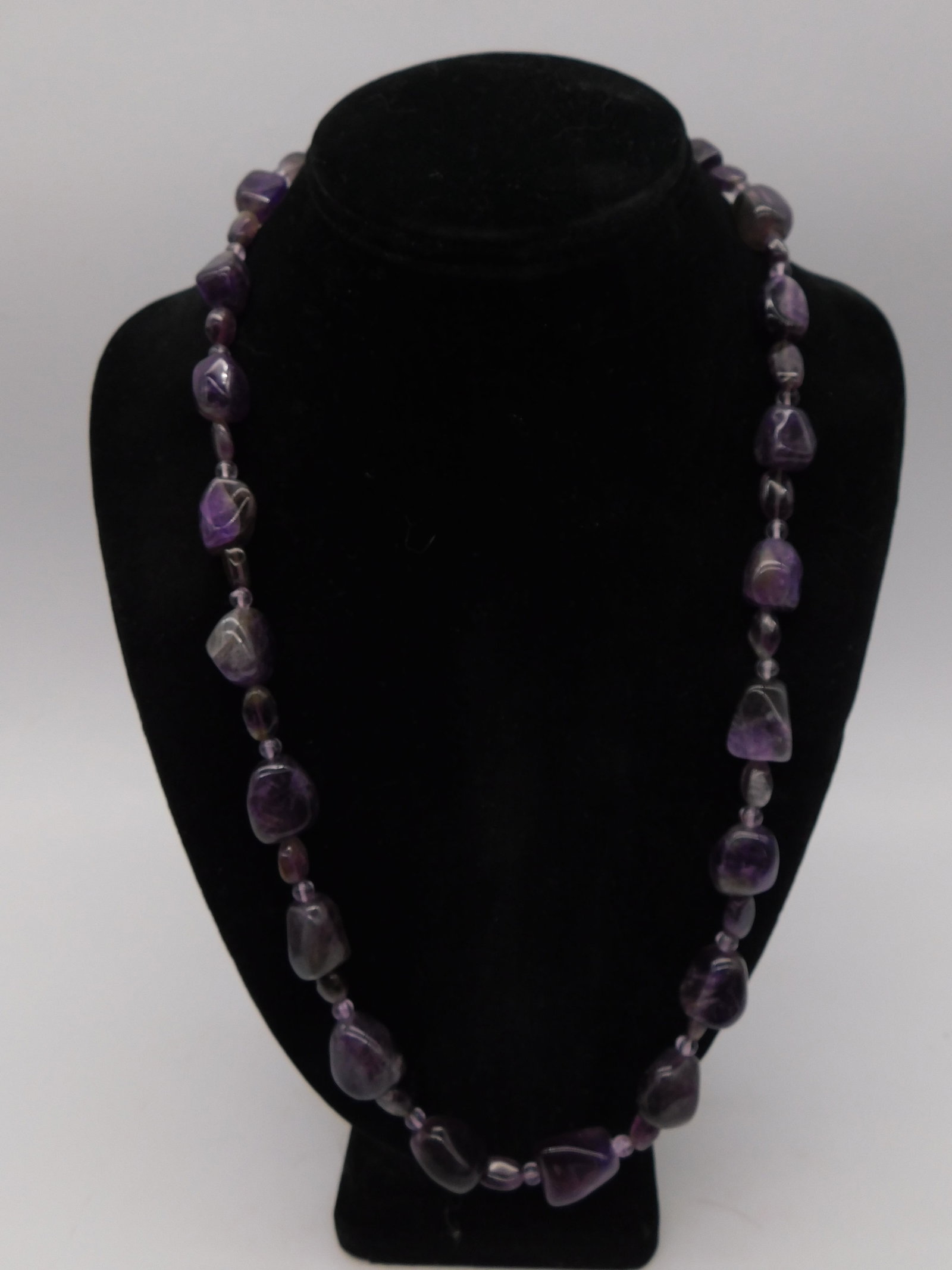 Amethyst Gemstone Beaded Bracelet Purple Polished Nuggets Semi Precious Stone Jewelry (1 of 3)