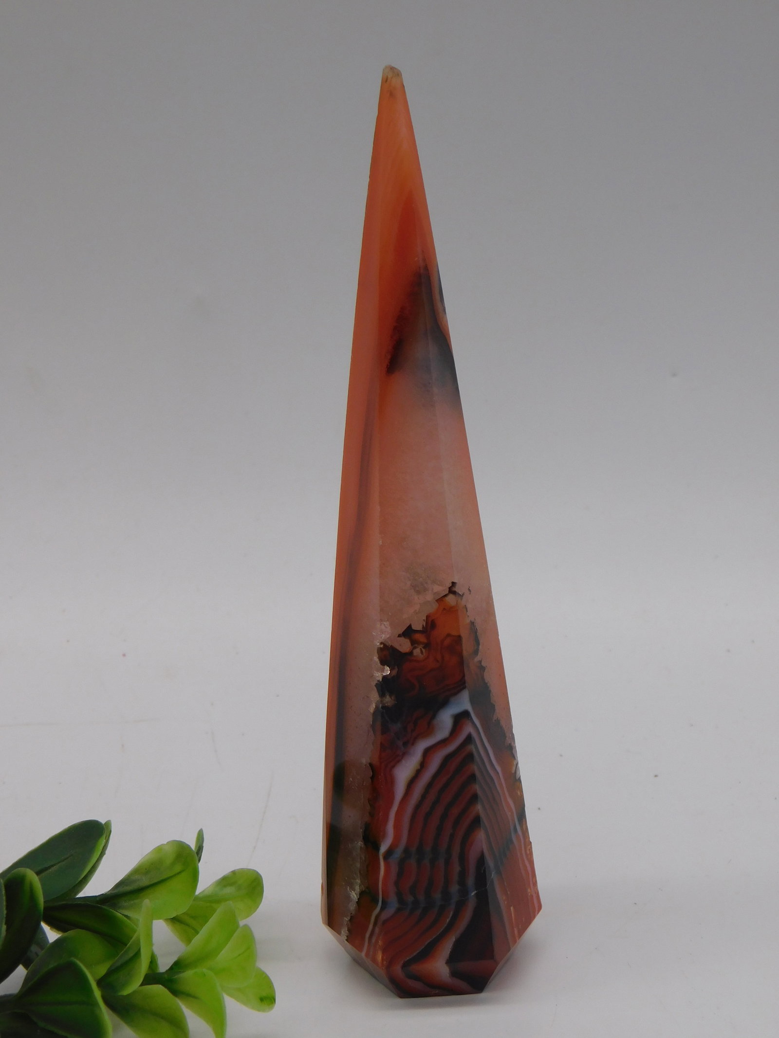 Polished CARNELIAN Banded Agate Point Specimen Rock Stone Lapidary: Polished Banded Agate Point Specimen Rock Stone Lapidary. This exceptional display-quality agate specimen showcases nature's artistry with stunning concentric banding in rich rust-orange, deep burgund
