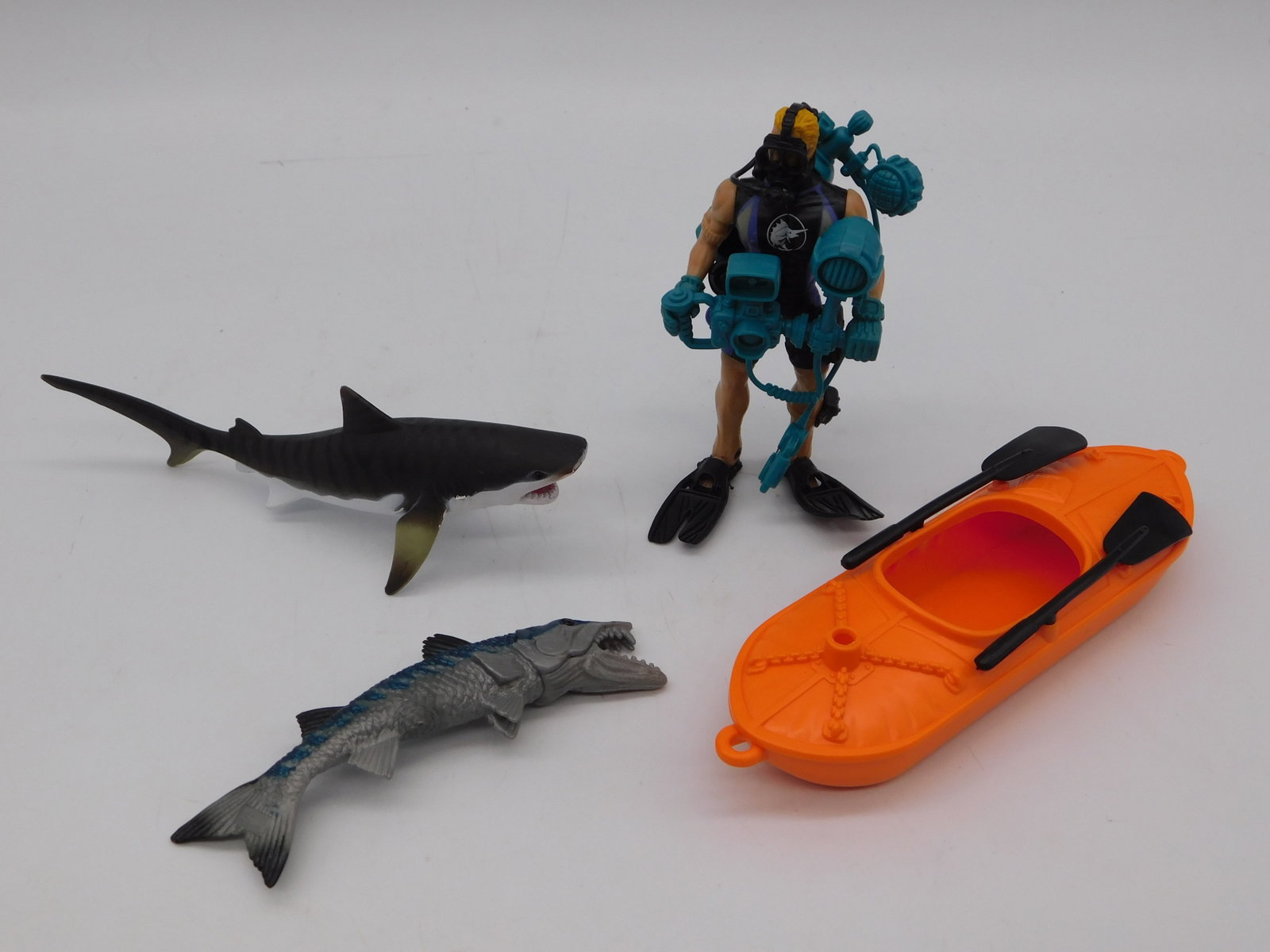 Vintage Action Figures Toys Scuba Diver Shark Fish Kayak Collectible Lot (1 of 1)