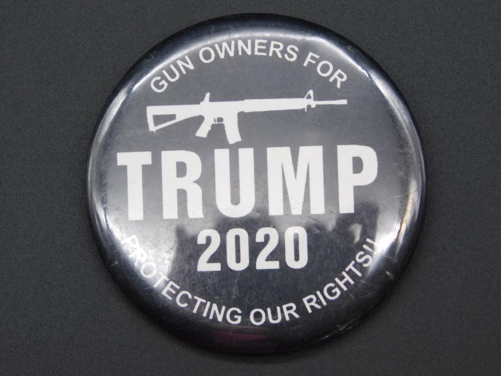 2020 GUN OWNERS FOR TRUMP PIN: 2020 GUN OWNERS FOR TRUMP PIN - Authentic estate find offered in our online auction. Perfect for collectors, resellers, and enthusiasts of vintage, antiques, minerals, rocks, crystals, jewelry, and