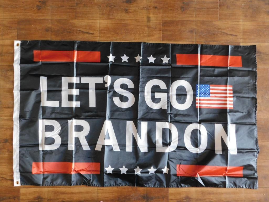 BLACK LETS GO BRANDON FLAG: BLACK LETS GO BRANDON FLAG - Authentic estate find offered in our online auction. Perfect for collectors, resellers, and enthusiasts of vintage, antiques, minerals, rocks, crystals, jewelry, and rare 
