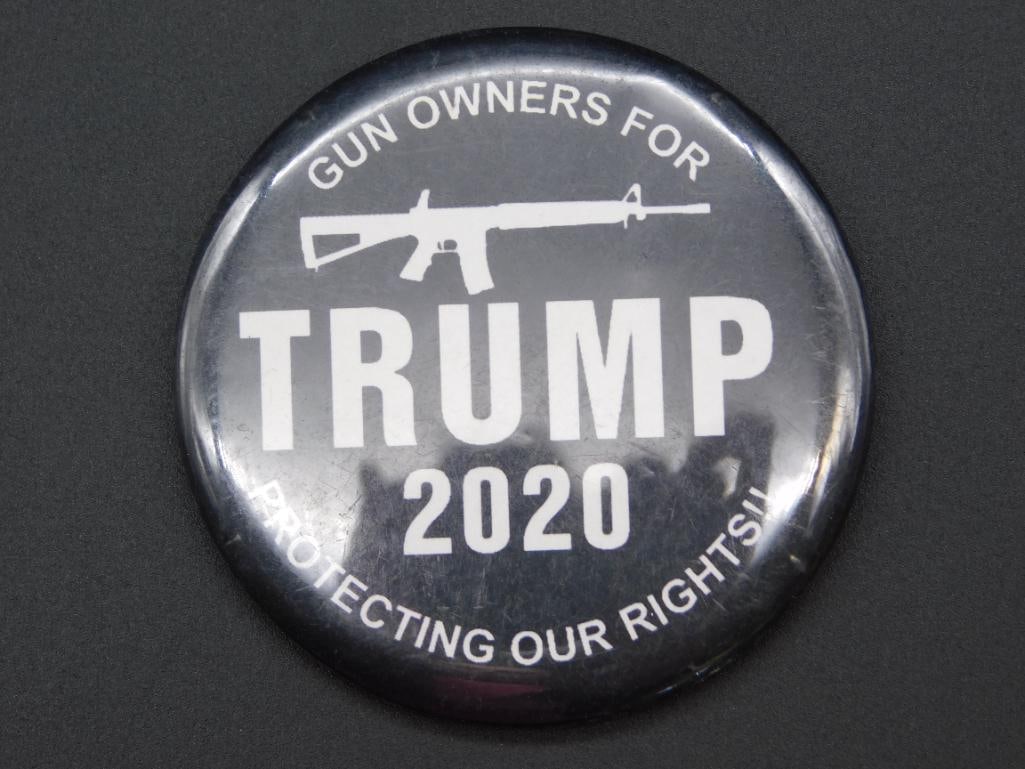 2020 GUN OWNERS FOR TRUMP PIN: 2020 GUN OWNERS FOR TRUMP PIN - Authentic estate find offered in our online auction. Perfect for collectors, resellers, and enthusiasts of vintage, antiques, minerals, rocks, crystals, jewelry, and ra