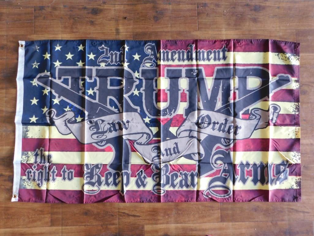 SECOND AMENDMENT DONALD TRUMP FLAG: SECOND AMENDMENT DONALD TRUMP FLAG - Authentic estate find offered in our online auction. Perfect for collectors, resellers, and enthusiasts of vintage, antiques, minerals, rocks, crystals, jewelry,