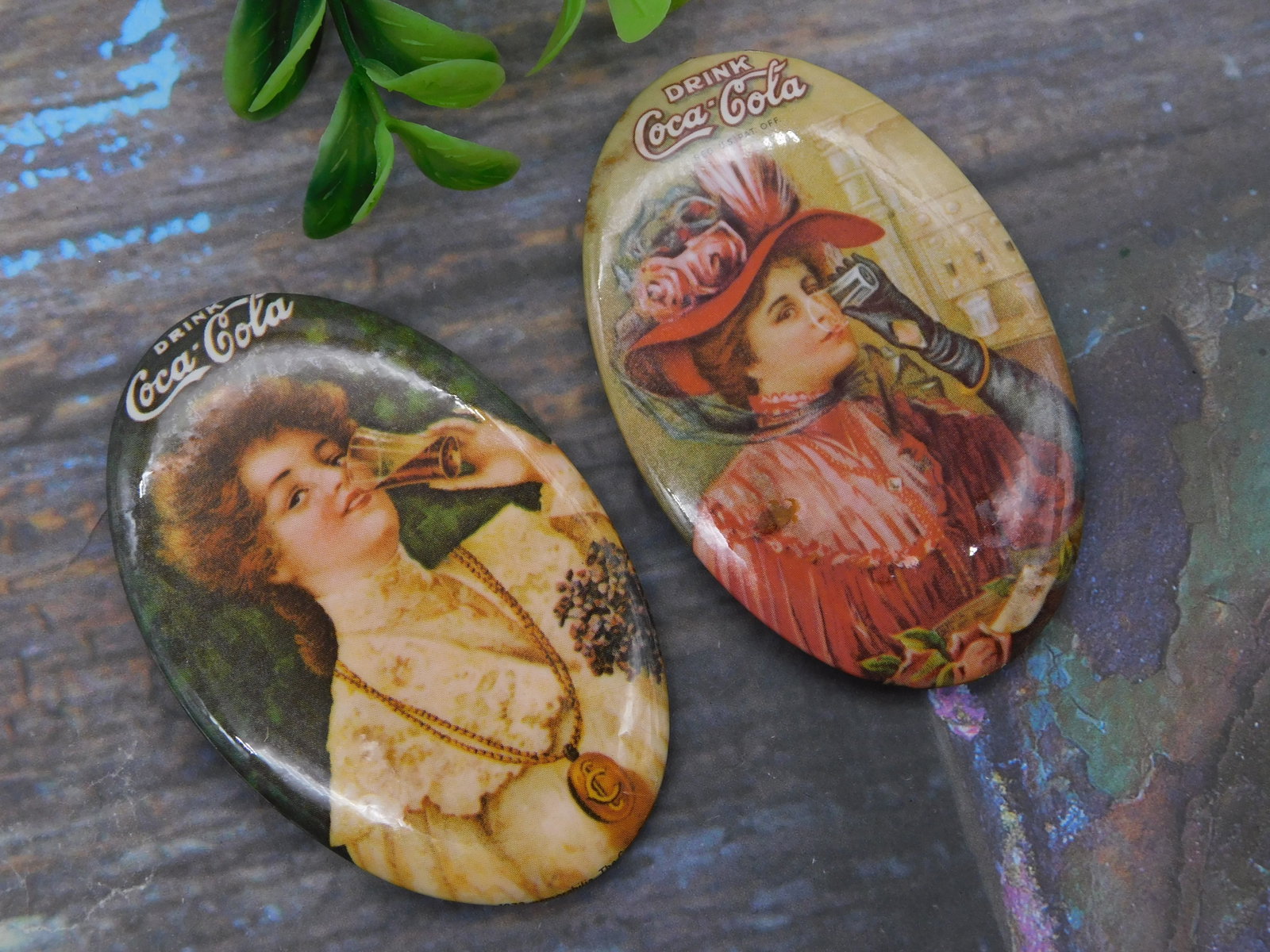 Vintage Coca-Cola Gibson Girl Advertising Decoupage Cabochon Pair Collectible Memorabilia (1 of 3)