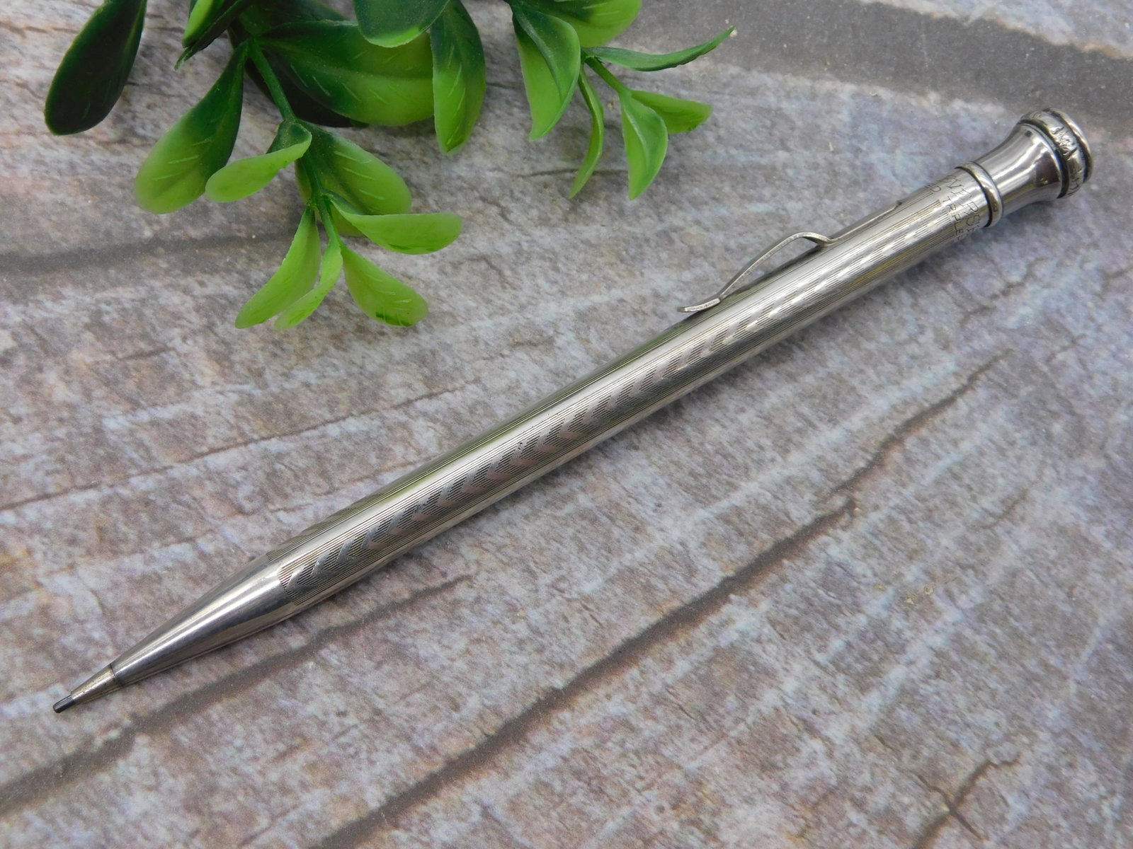 Vintage Antique White Metal Ballpoint Pencil Decorative Ferrule Collectible Writing Instrument (1 of 4)