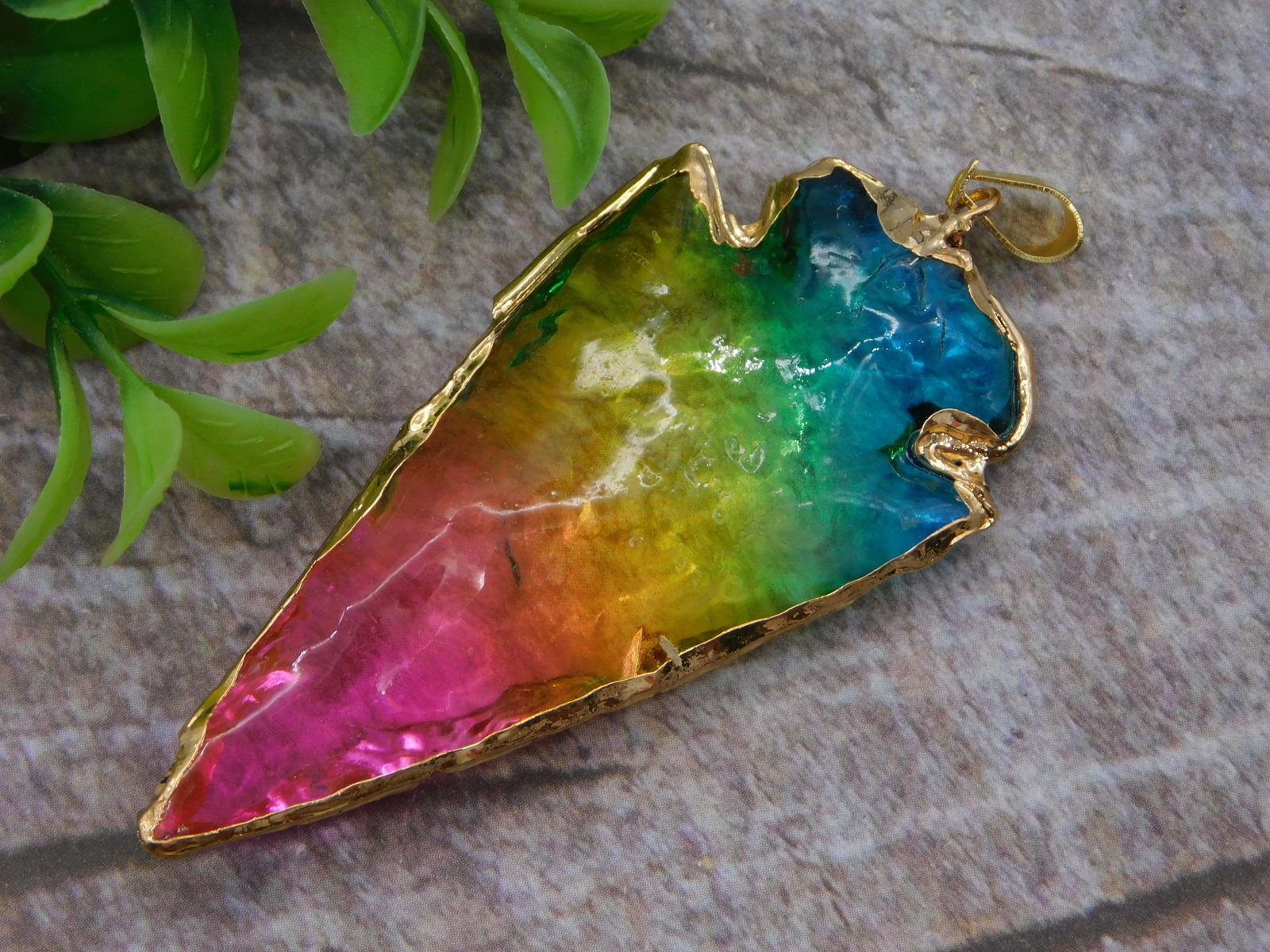 Rainbow Tourmaline Arrowhead Gold Tone Pendant Gemstone Jewelry (1 of 3)