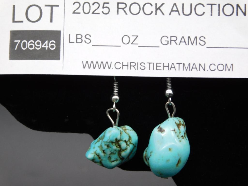 Turquoise Dangle Earrings with Silver Hooks - 2
