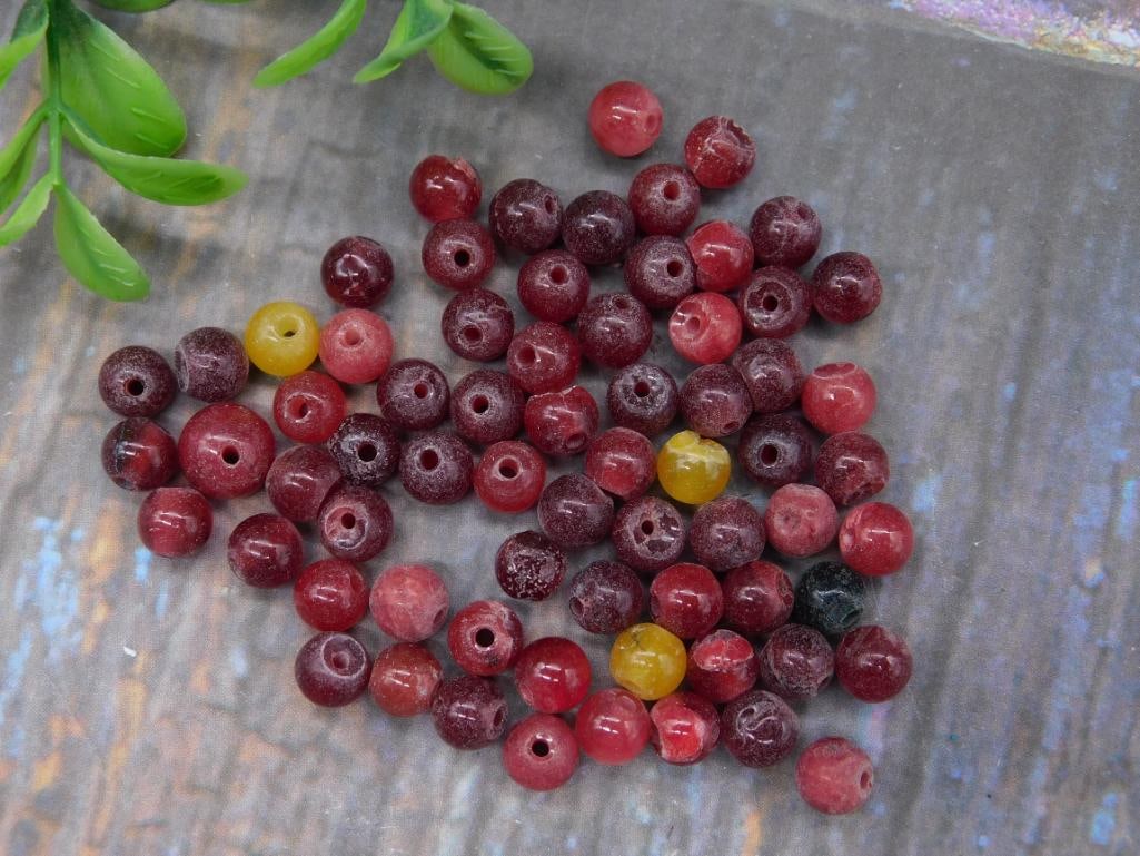 Lot of Red and Yellow Round Beads With Drilled Holes: Lot of Red and Yellow Round Beads With Drilled Holes
