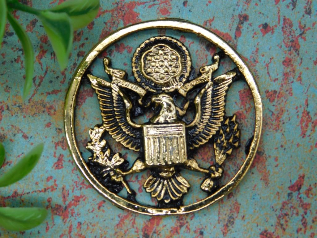 Gold-Toned Bald Eagle Emblem Medallion with Detail: Gold-Toned Bald Eagle Emblem Medallion with Detail