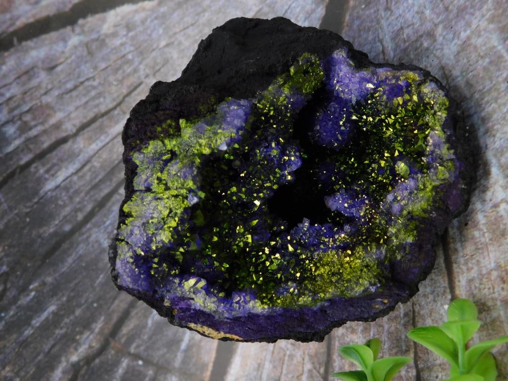 Geode With Purple and Green Crystal Interior (1 of 2)