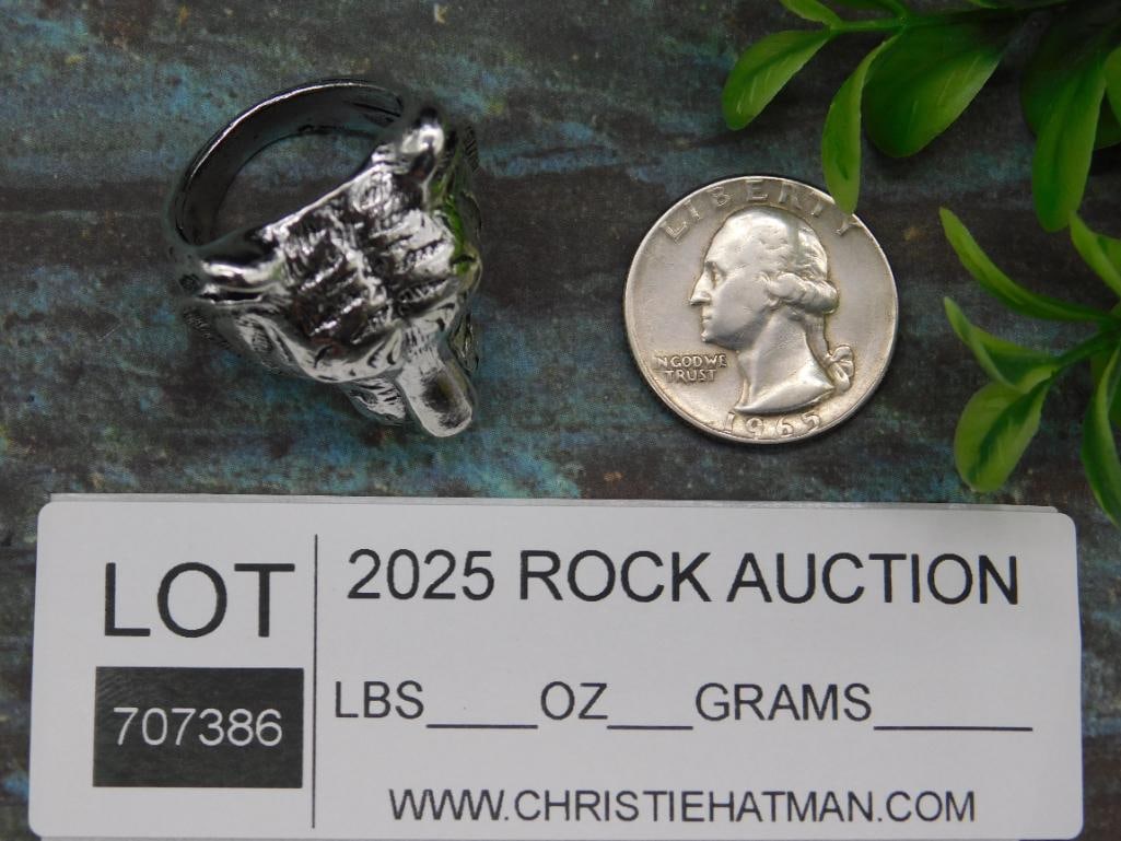 Silver-Tone Tiger Head Adjustable Ring - 2